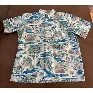 Reyn Spooner Blue and Green Hawaiian Shirt